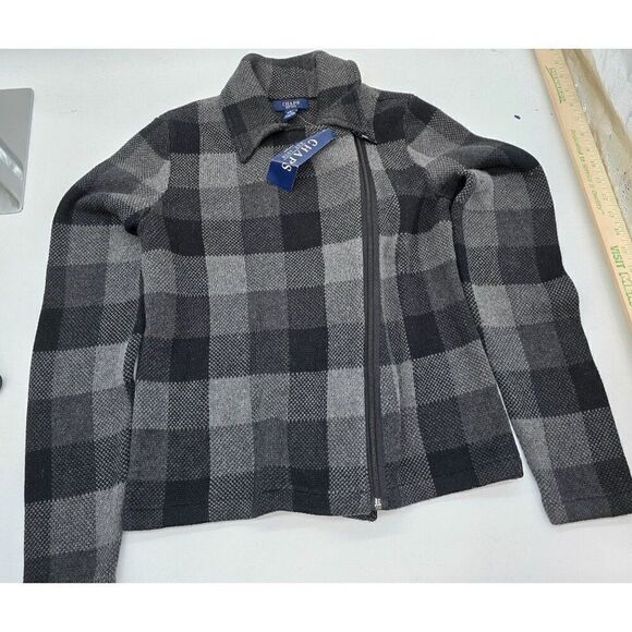 Chaps Womens Plaid Zip-Up Jacket Black/Gray Size Small off set zipper NWT - Picture 2 of 7